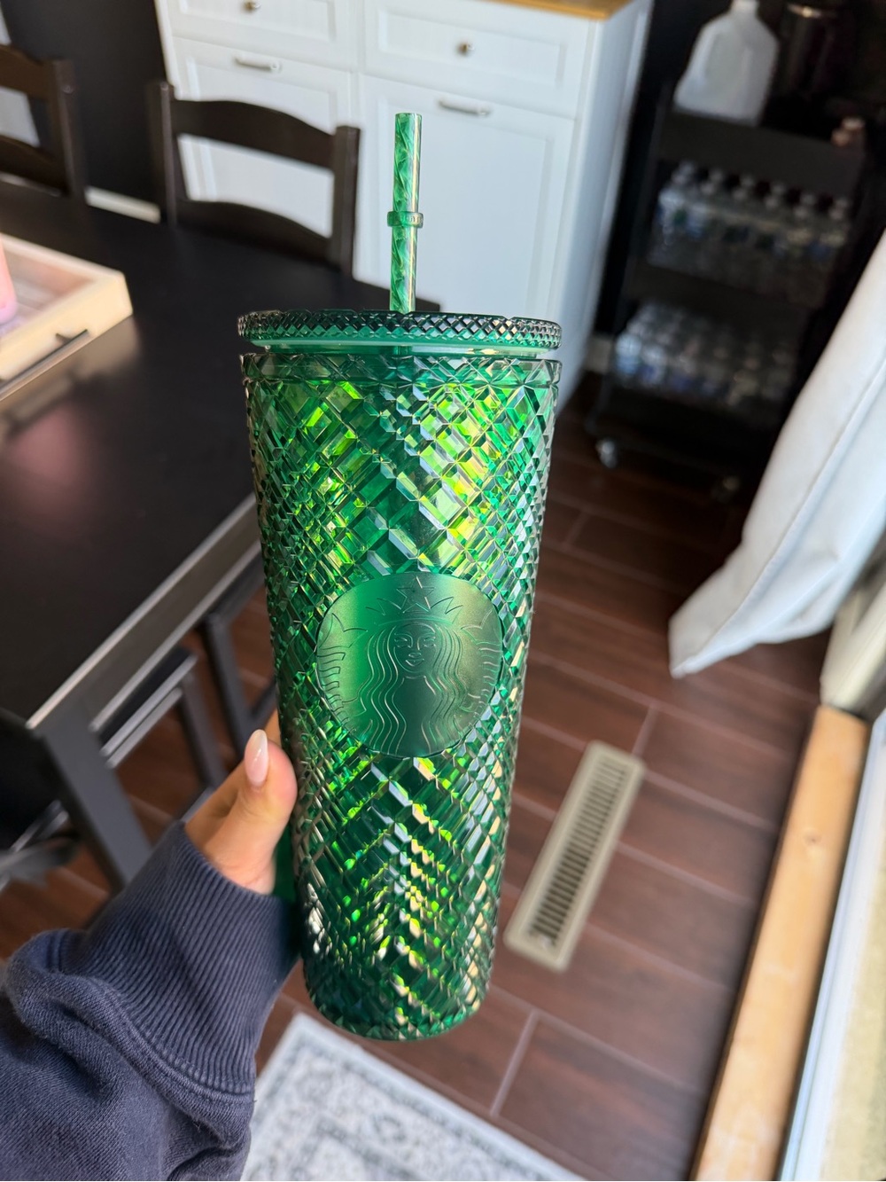 Starbucks Green Faceted Cold Cup with Matching Straw